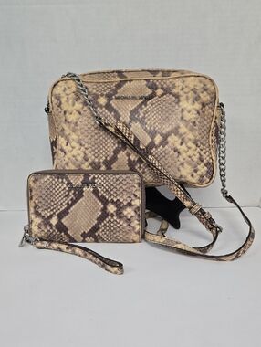 Michael Kors Snakeskin Print Crossbody & Wallet in Beige GUC